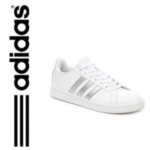 Adidas Grand Court White & Silver Sneakers - Women's Size 6.5
